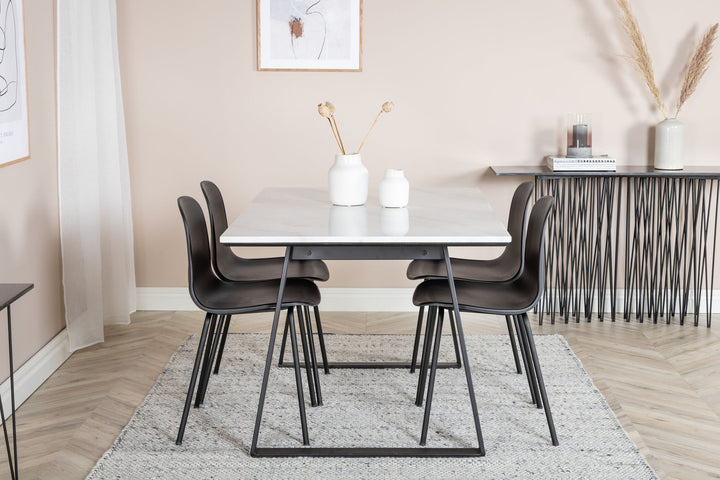 Venture Home Estelle Dining Table 140*90 - White / Black+Arctic Dining Chair - Black Legs - Black Plastic_4