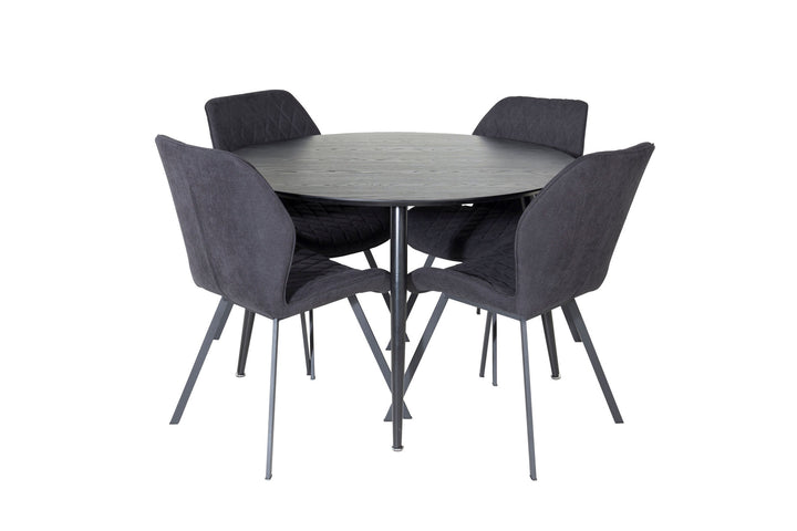 Venture Home Dipp Dining Table - 115cm - Black Veneer / All black legs +Gemma Dining Chair - Black Legs - Black Fabric_4
