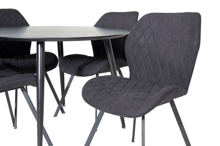 Venture Home Dipp Dining Table - 115cm - Black Veneer / All black legs +Gemma Dining Chair - Black Legs - Black Fabric_4