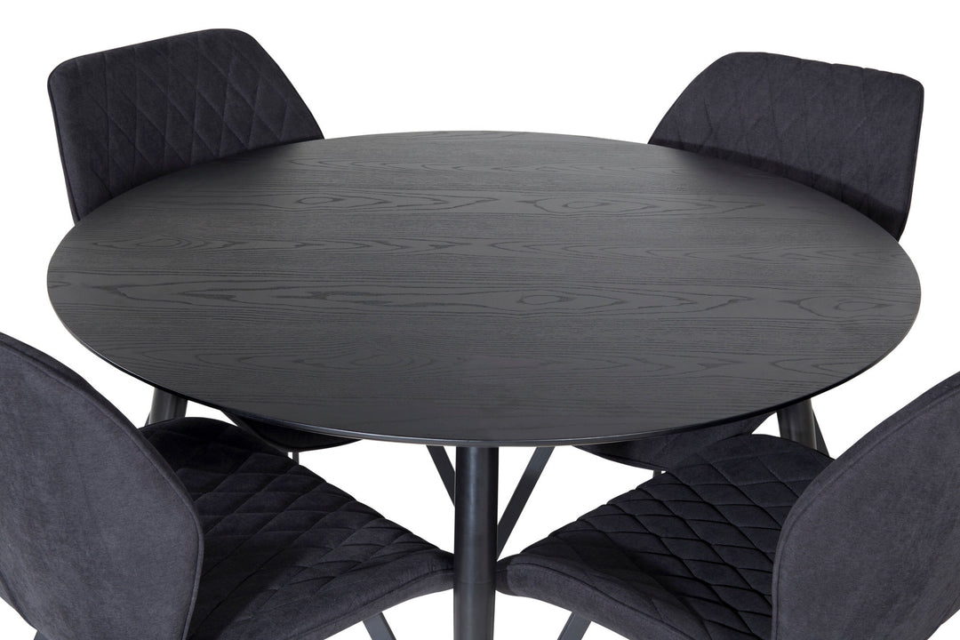 Venture Home Dipp Dining Table - 115cm - Black Veneer / All black legs +Gemma Dining Chair - Black Legs - Black Fabric_4