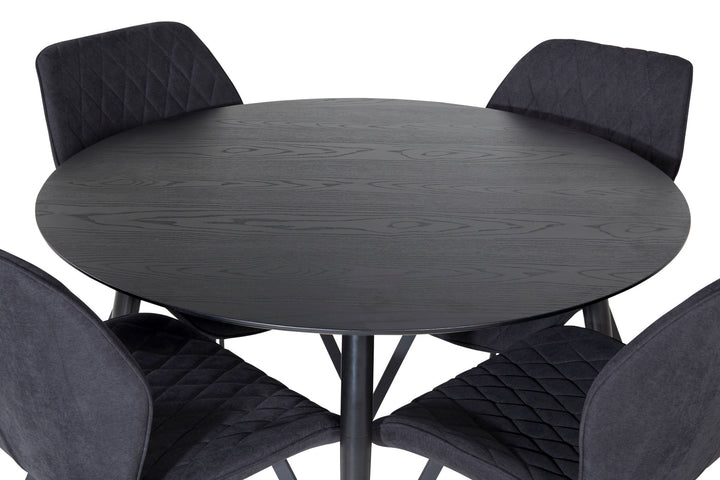 Venture Home Dipp Dining Table - 115cm - Black Veneer / All black legs +Gemma Dining Chair - Black Legs - Black Fabric_4