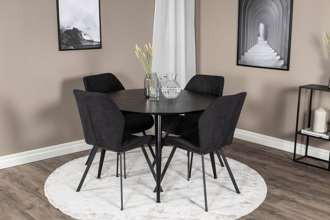 Venture Home Dipp Dining Table - 115cm - Black Veneer / All black legs +Gemma Dining Chair - Black Legs - Black Fabric_4