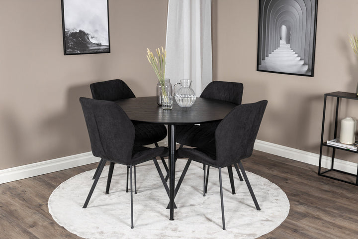 Venture Home Dipp Dining Table - 115cm - Black Veneer / All black legs +Gemma Dining Chair - Black Legs - Black Fabric_4
