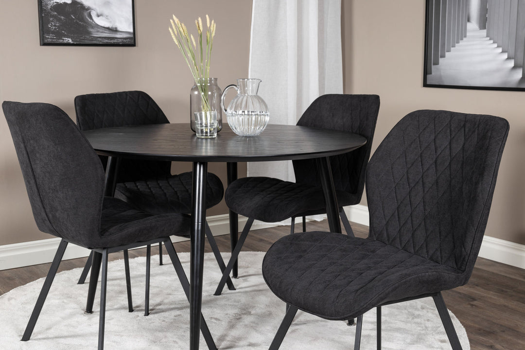 Venture Home Dipp Dining Table - 115cm - Black Veneer / All black legs +Gemma Dining Chair - Black Legs - Black Fabric_4