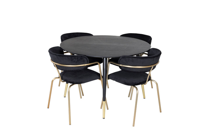 Venture Home Dipp Dining Table - 115cm - Black / Black Brass+Arrow armchair - Brass Legs - Black Velvet_4