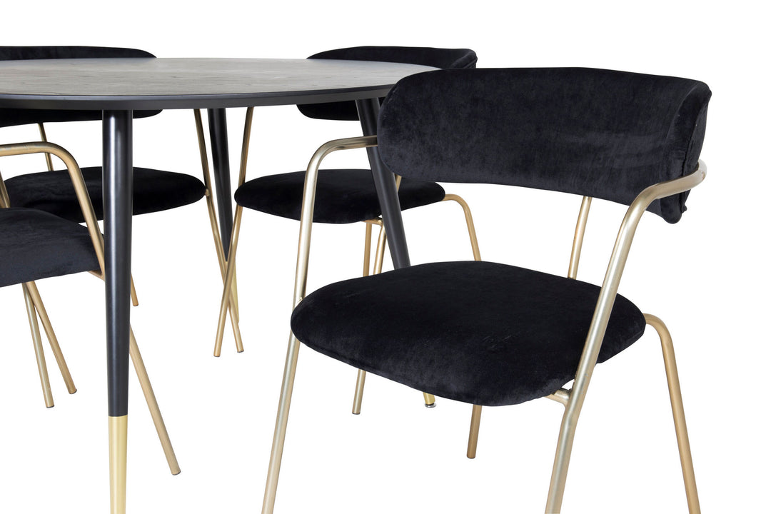 Venture Home Dipp Dining Table - 115cm - Black / Black Brass+Arrow armchair - Brass Legs - Black Velvet_4