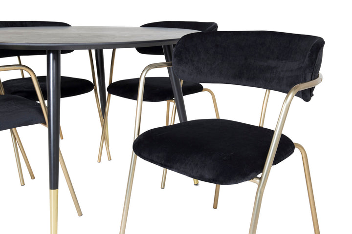 Venture Home Dipp Dining Table - 115cm - Black / Black Brass+Arrow armchair - Brass Legs - Black Velvet_4