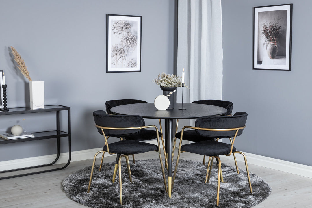 Venture Home Dipp Dining Table - 115cm - Black / Black Brass+Arrow armchair - Brass Legs - Black Velvet_4