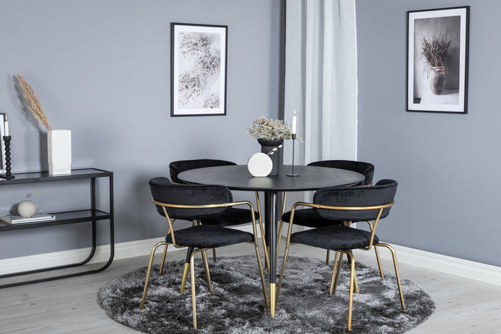 Venture Home Dipp Dining Table - 115cm - Black / Black Brass+Arrow armchair - Brass Legs - Black Velvet_4