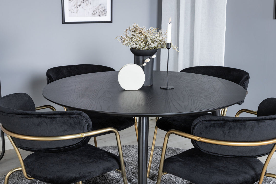 Venture Home Dipp Dining Table - 115cm - Black / Black Brass+Arrow armchair - Brass Legs - Black Velvet_4