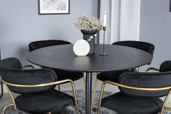 Venture Home Dipp Dining Table - 115cm - Black / Black Brass+Arrow armchair - Brass Legs - Black Velvet_4