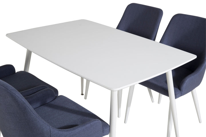 Venture Home Polar Dining table 120 cm - White White+Plaza Dining Chair - White Legs - Blue Fabric_4