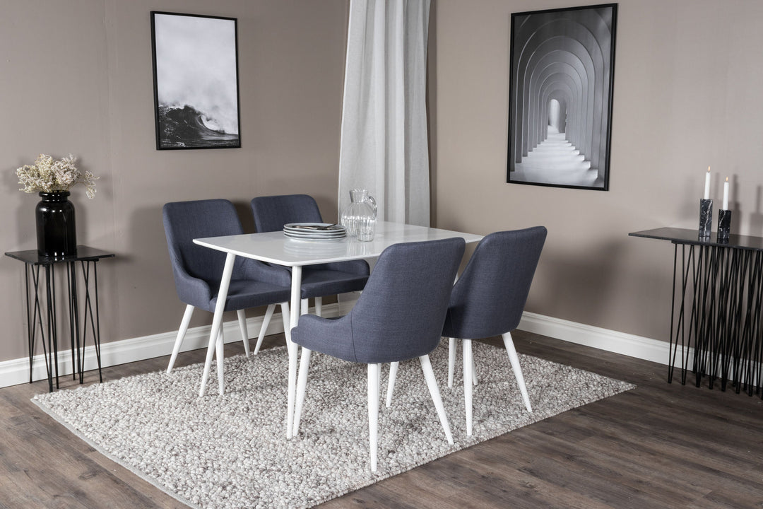 Venture Home Polar Dining table 120 cm - White White+Plaza Dining Chair - White Legs - Blue Fabric_4