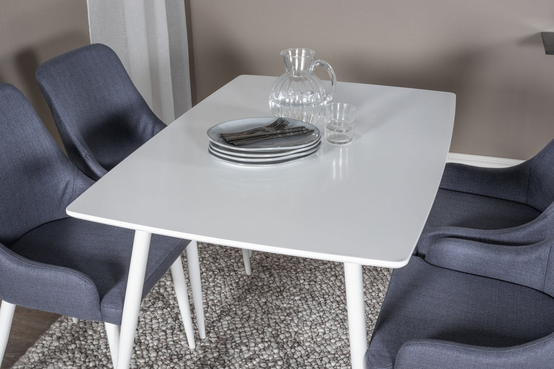 Venture Home Polar Dining table 120 cm - White White+Plaza Dining Chair - White Legs - Blue Fabric_4