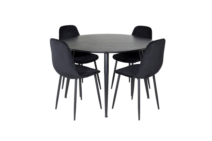 Venture Home Dipp Dining Table - 115cm - Black Veneer / All black legs +Polar Diamond Dining Chair - Black Legs - Black Velvet_4