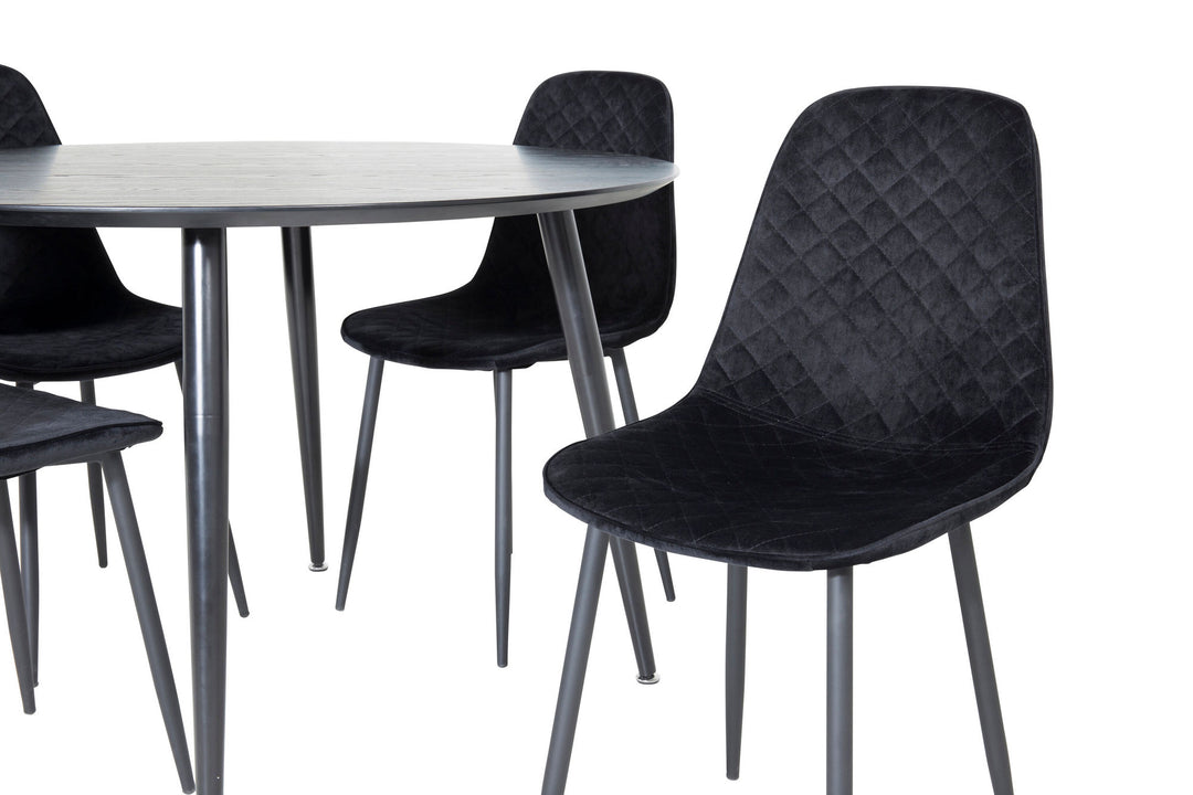 Venture Home Dipp Dining Table - 115cm - Black Veneer / All black legs +Polar Diamond Dining Chair - Black Legs - Black Velvet_4