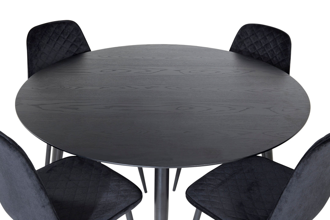 Venture Home Dipp Dining Table - 115cm - Black Veneer / All black legs +Polar Diamond Dining Chair - Black Legs - Black Velvet_4