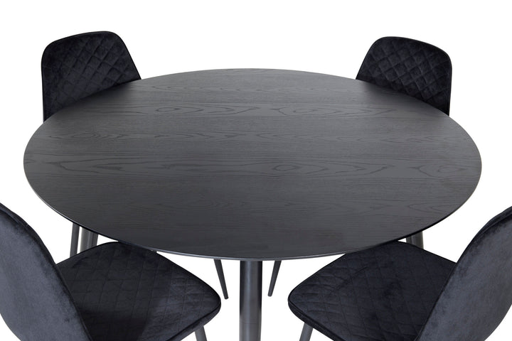 Venture Home Dipp Dining Table - 115cm - Black Veneer / All black legs +Polar Diamond Dining Chair - Black Legs - Black Velvet_4
