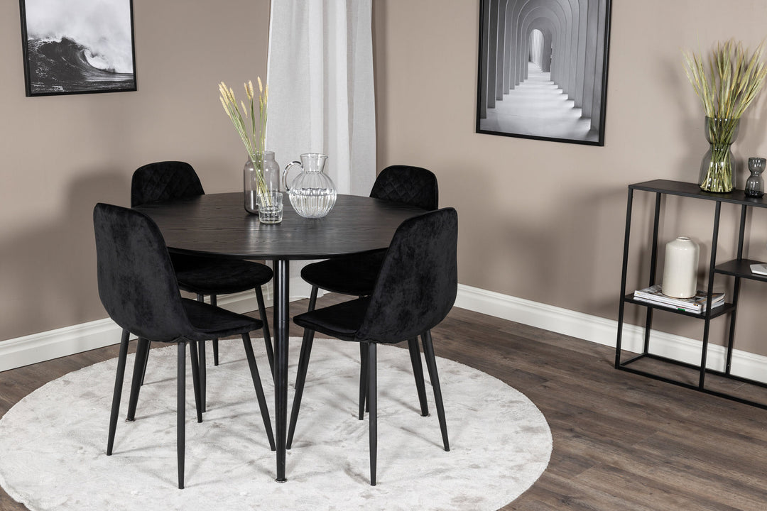 Venture Home Dipp Dining Table - 115cm - Black Veneer / All black legs +Polar Diamond Dining Chair - Black Legs - Black Velvet_4