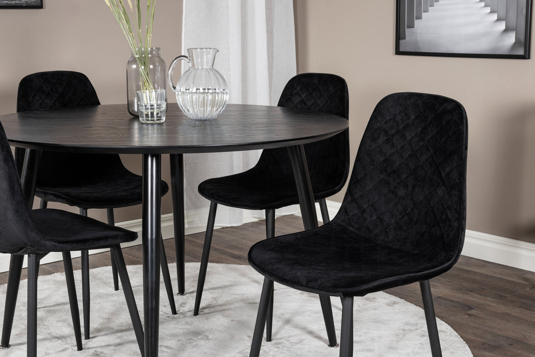 Venture Home Dipp Dining Table - 115cm - Black Veneer / All black legs +Polar Diamond Dining Chair - Black Legs - Black Velvet_4