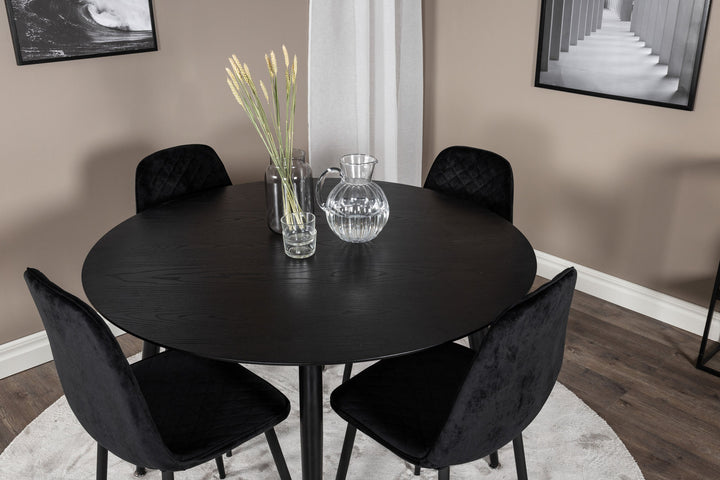 Venture Home Dipp Dining Table - 115cm - Black Veneer / All black legs +Polar Diamond Dining Chair - Black Legs - Black Velvet_4