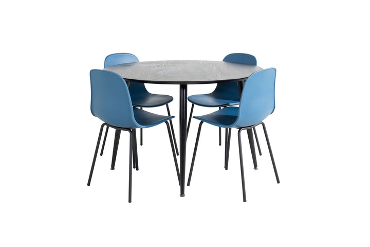 Venture Home Dipp Dining Table - 115cm - Black Veneer / All black legs +Arctic Dining Chair - Black Legs - Blue Plastic_4