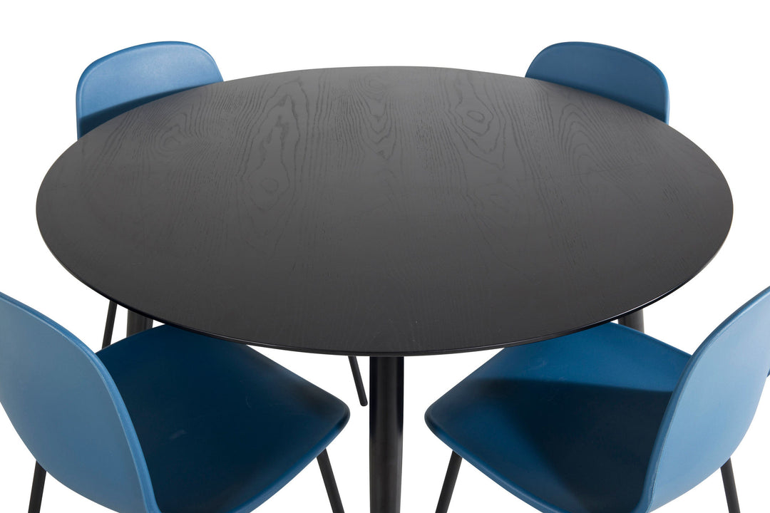 Venture Home Dipp Dining Table - 115cm - Black Veneer / All black legs +Arctic Dining Chair - Black Legs - Blue Plastic_4