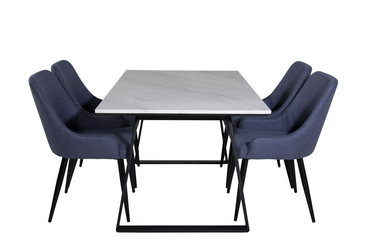 Venture Home Estelle Dining Table 140*90 - White / Black+Plaza Dining Chair - Black Legs - Blue Fabric_4