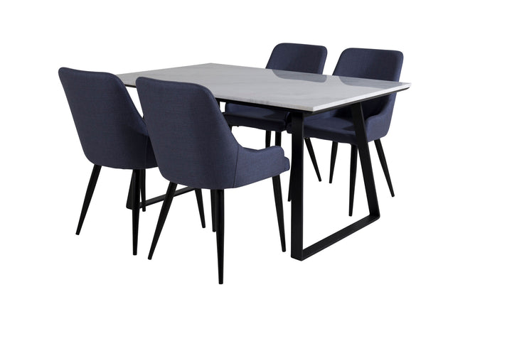 Venture Home Estelle Dining Table 140*90 - White / Black+Plaza Dining Chair - Black Legs - Blue Fabric_4