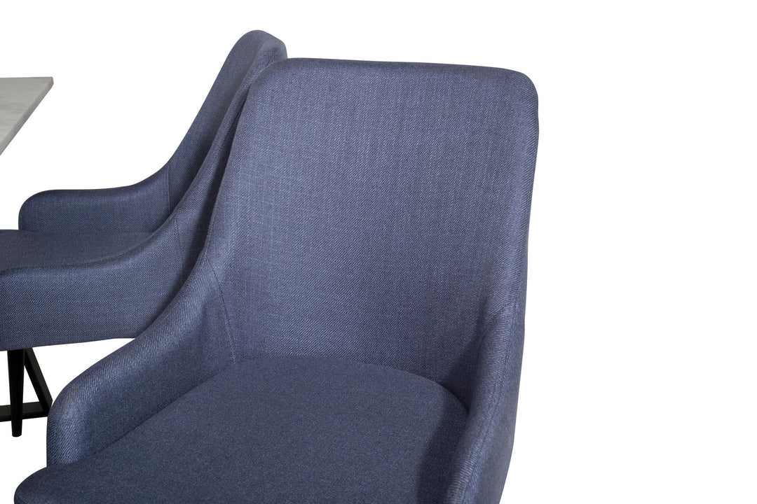Venture Home Estelle Dining Table 140*90 - White / Black+Plaza Dining Chair - Black Legs - Blue Fabric_4