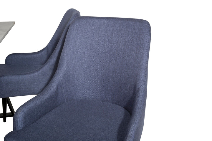 Venture Home Estelle Dining Table 140*90 - White / Black+Plaza Dining Chair - Black Legs - Blue Fabric_4