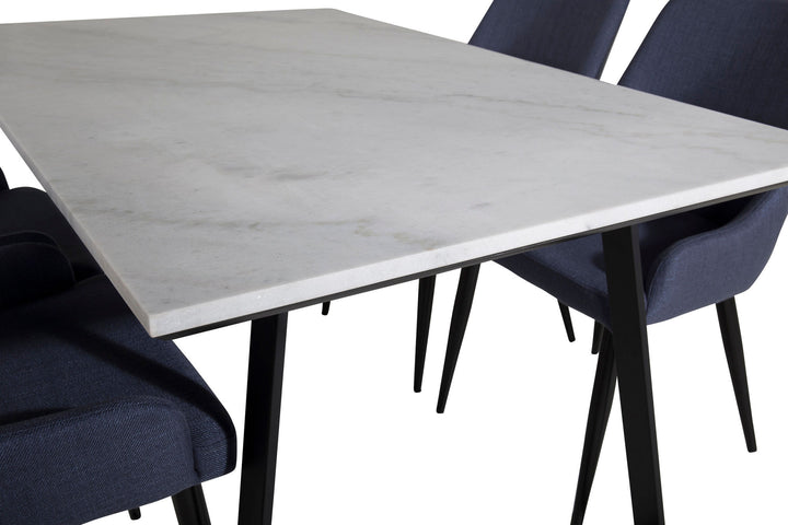 Venture Home Estelle Dining Table 140*90 - White / Black+Plaza Dining Chair - Black Legs - Blue Fabric_4