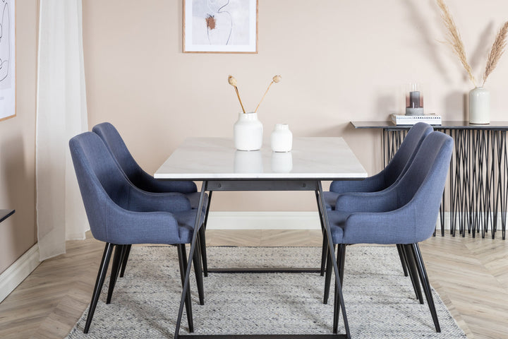 Venture Home Estelle Dining Table 140*90 - White / Black+Plaza Dining Chair - Black Legs - Blue Fabric_4