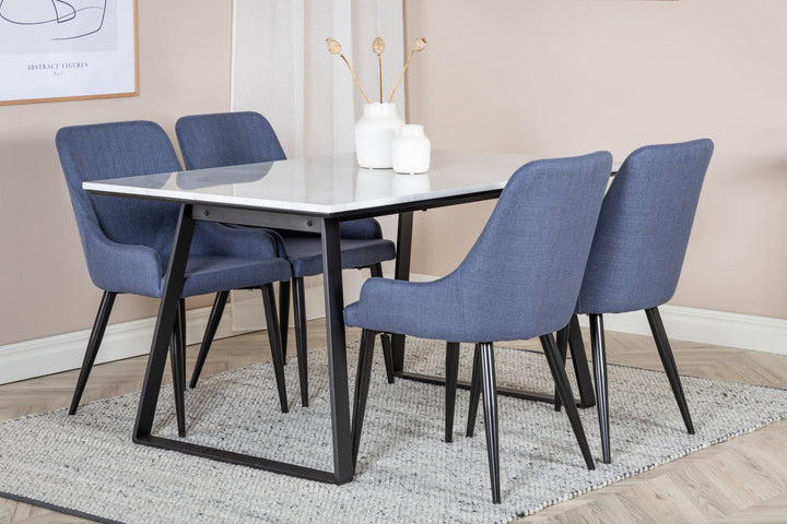 Venture Home Estelle Dining Table 140*90 - White / Black+Plaza Dining Chair - Black Legs - Blue Fabric_4
