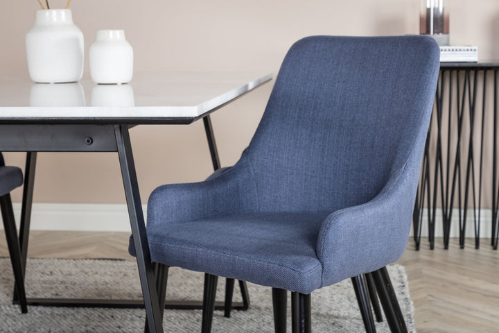 Venture Home Estelle Dining Table 140*90 - White / Black+Plaza Dining Chair - Black Legs - Blue Fabric_4