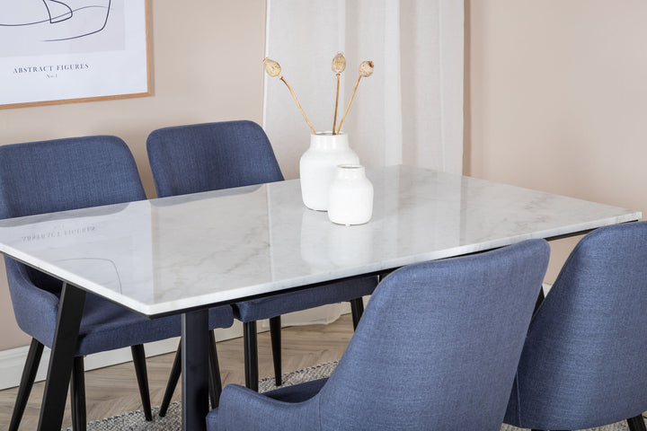 Venture Home Estelle Dining Table 140*90 - White / Black+Plaza Dining Chair - Black Legs - Blue Fabric_4