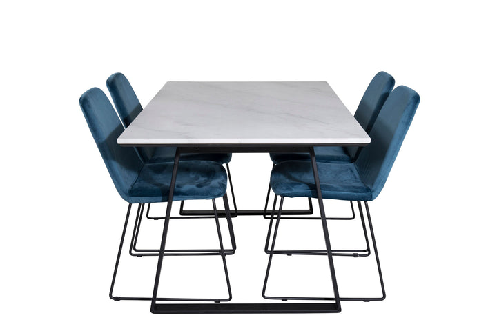 Venture Home Estelle Dining Table 140*90 - White / Black+Muce Dining Chair - Black Legs - Blue Velvet_4