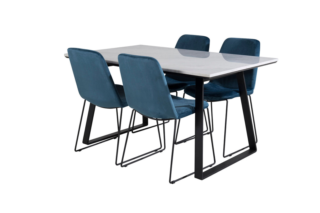 Venture Home Estelle Dining Table 140*90 - White / Black+Muce Dining Chair - Black Legs - Blue Velvet_4