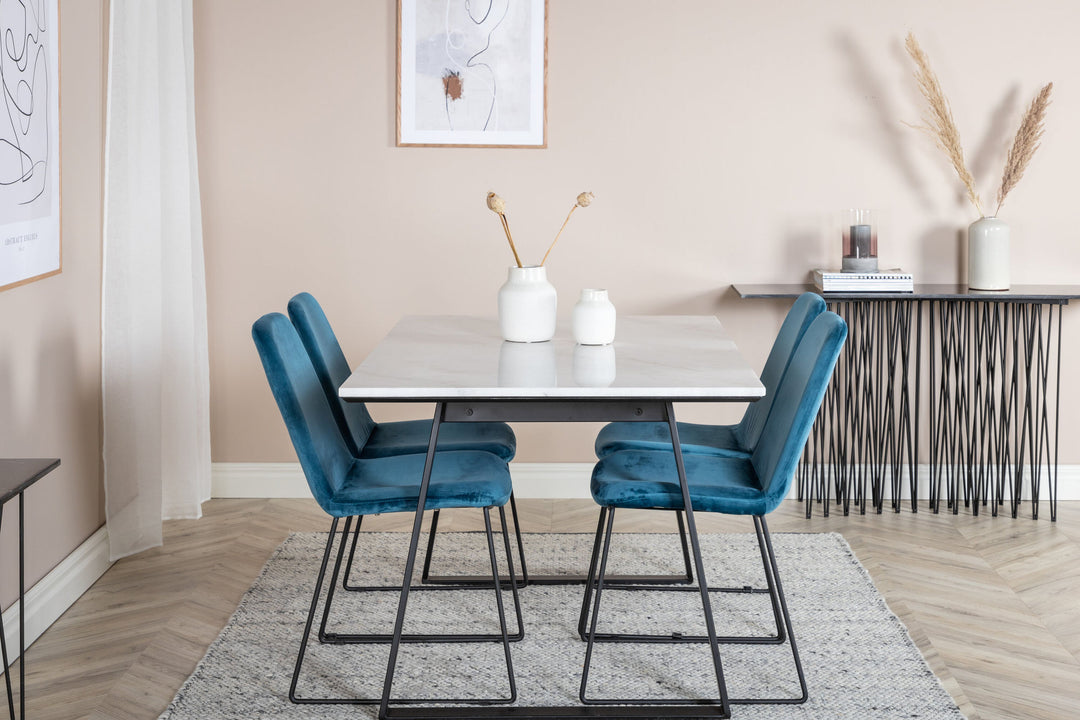 Venture Home Estelle Dining Table 140*90 - White / Black+Muce Dining Chair - Black Legs - Blue Velvet_4