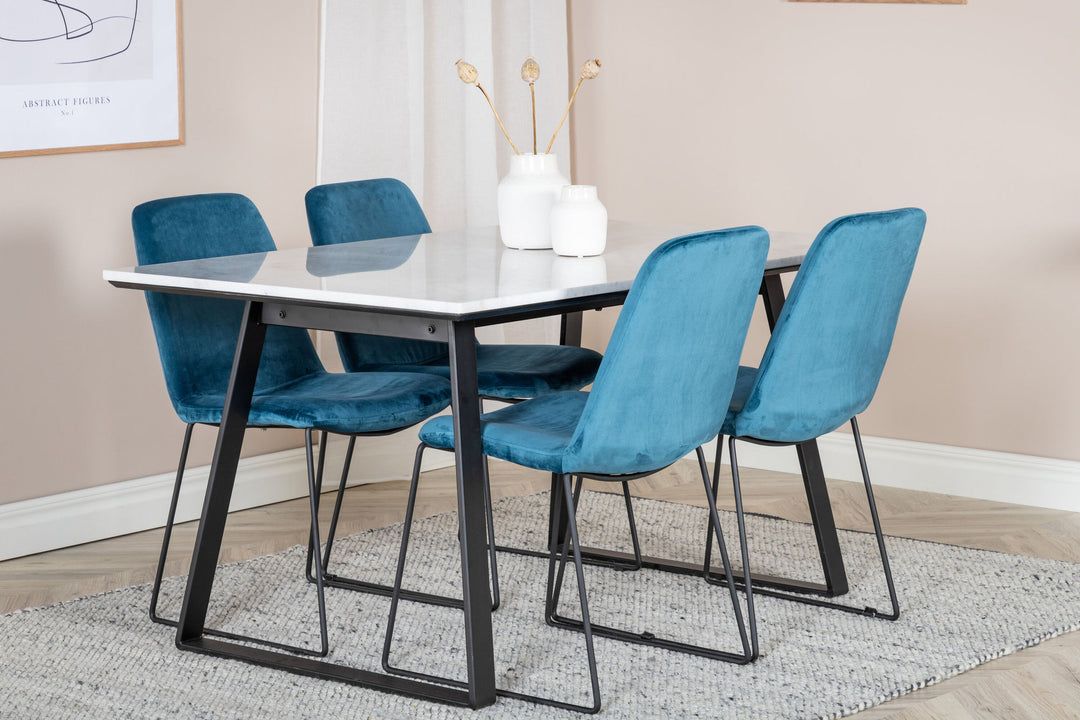 Venture Home Estelle Dining Table 140*90 - White / Black+Muce Dining Chair - Black Legs - Blue Velvet_4