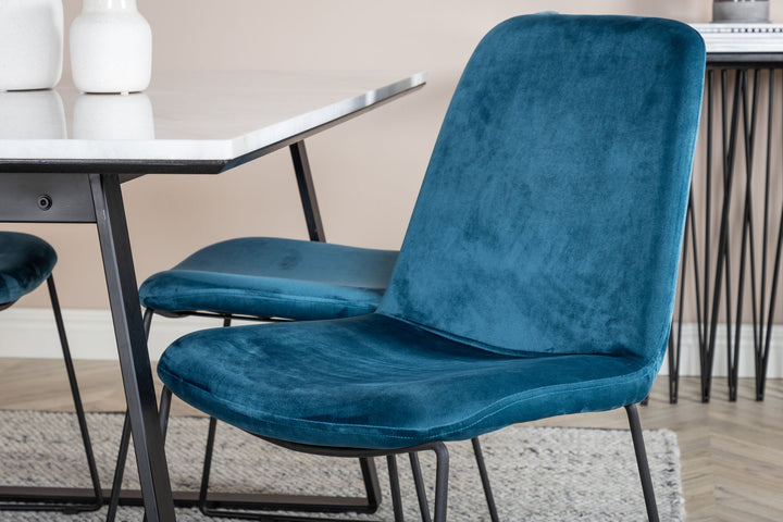 Venture Home Estelle Dining Table 140*90 - White / Black+Muce Dining Chair - Black Legs - Blue Velvet_4