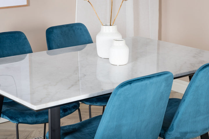 Venture Home Estelle Dining Table 140*90 - White / Black+Muce Dining Chair - Black Legs - Blue Velvet_4