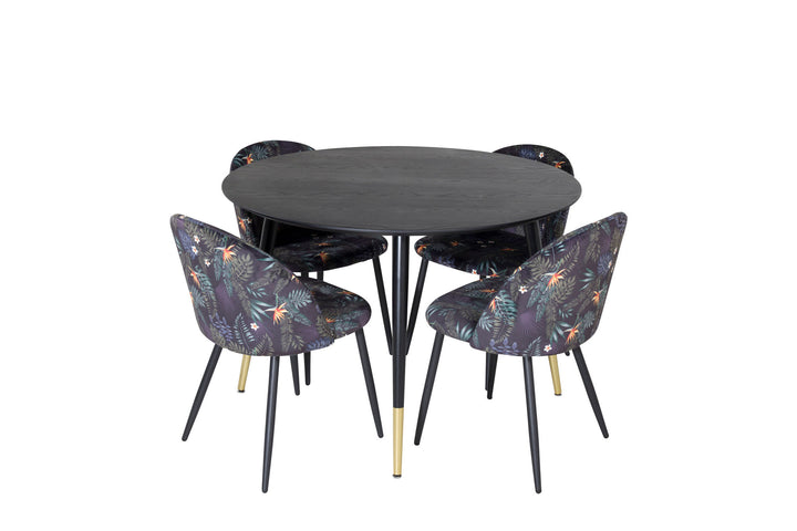 Venture Home Dipp Dining Table - 115cm - Black / Black Brass+Velvet Dining Chair - Black Flower fabric_4