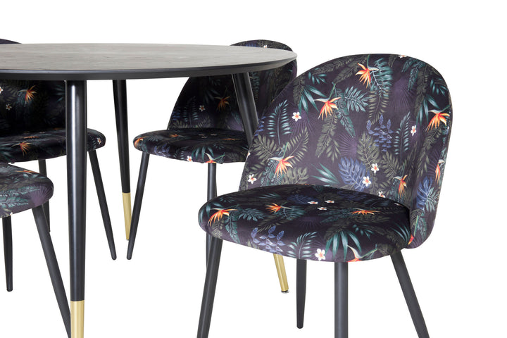 Venture Home Dipp Dining Table - 115cm - Black / Black Brass+Velvet Dining Chair - Black Flower fabric_4