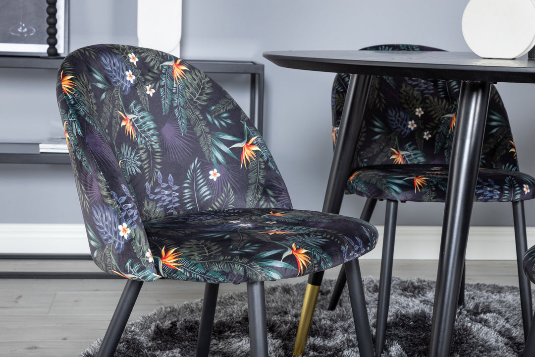 Venture Home Dipp Dining Table - 115cm - Black / Black Brass+Velvet Dining Chair - Black Flower fabric_4