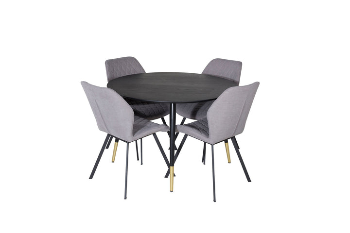 Venture Home Dipp Dining Table - 115cm - Black / Black Brass+Gemma Dining Chair - Black Legs - Grey Fabric_4