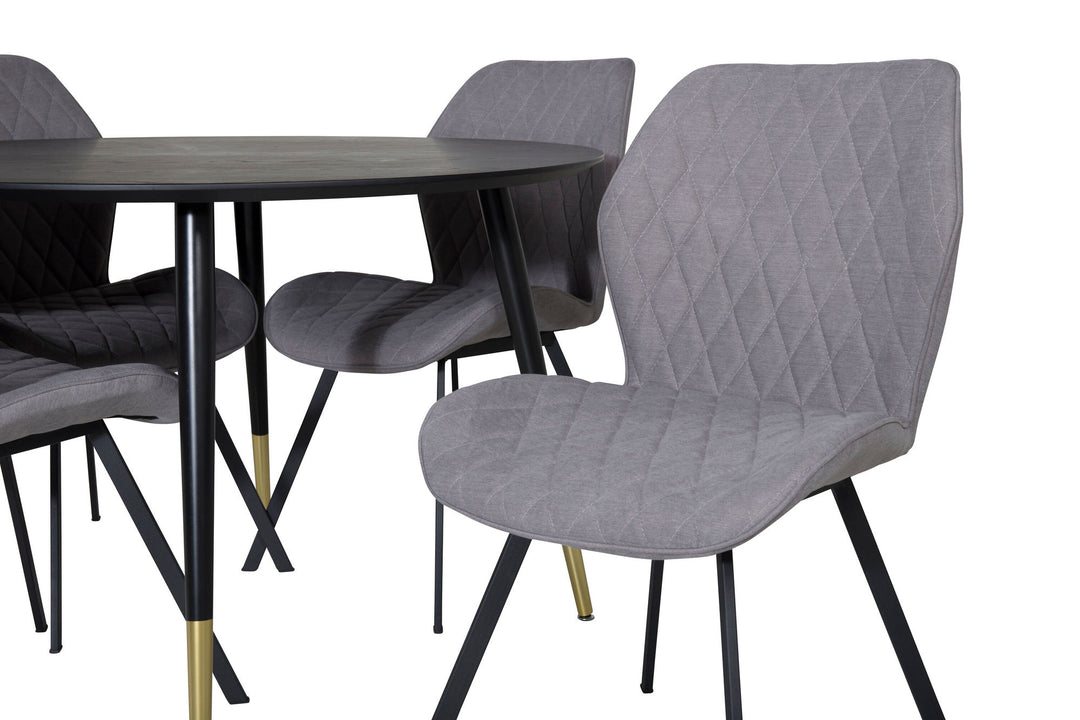 Venture Home Dipp Dining Table - 115cm - Black / Black Brass+Gemma Dining Chair - Black Legs - Grey Fabric_4