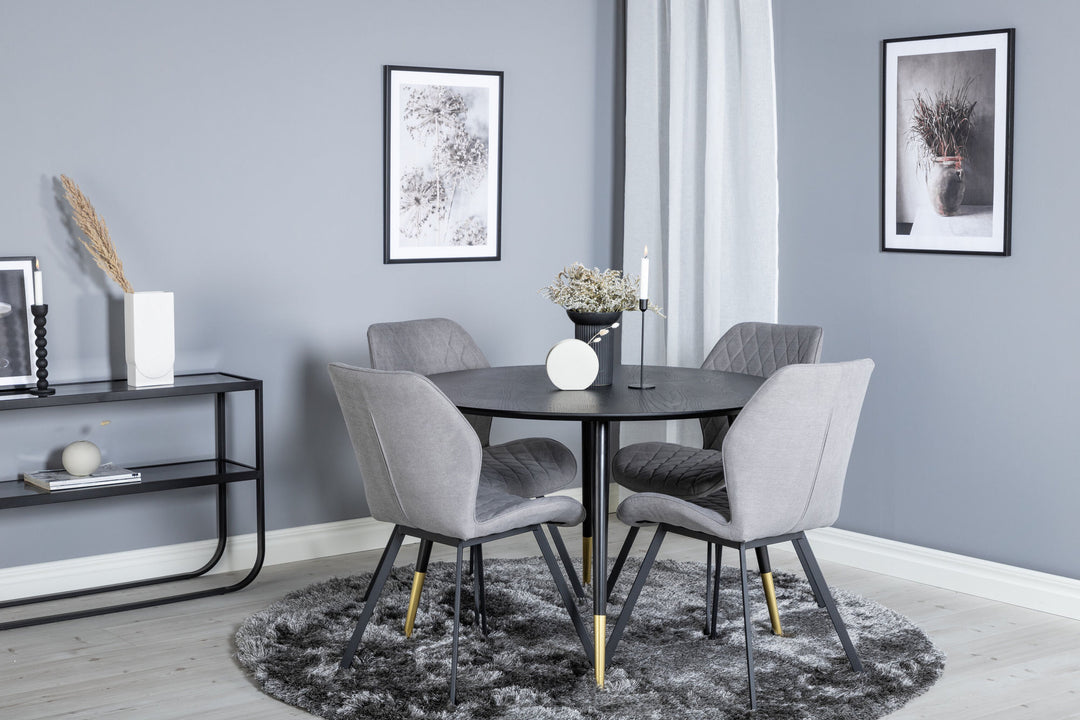 Venture Home Dipp Dining Table - 115cm - Black / Black Brass+Gemma Dining Chair - Black Legs - Grey Fabric_4