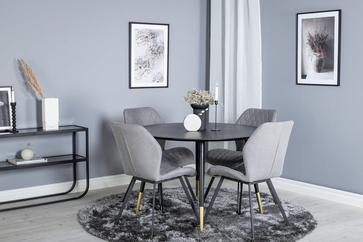 Venture Home Dipp Dining Table - 115cm - Black / Black Brass+Gemma Dining Chair - Black Legs - Grey Fabric_4