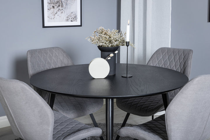 Venture Home Dipp Dining Table - 115cm - Black / Black Brass+Gemma Dining Chair - Black Legs - Grey Fabric_4